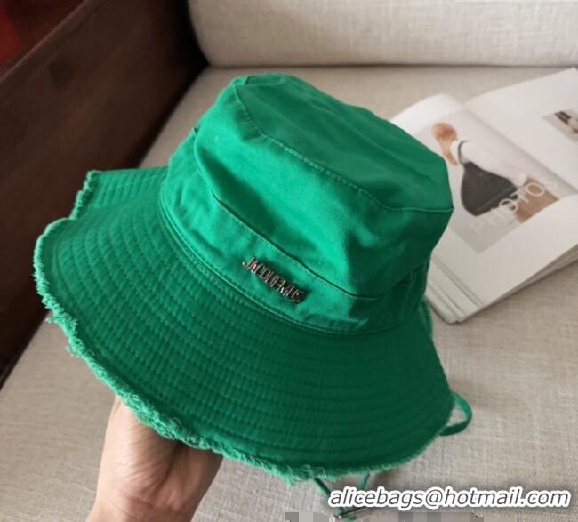 Famous Brand Jacquemus Canvas Bucket Hat with Fringe and Strap J3003 Green 2025