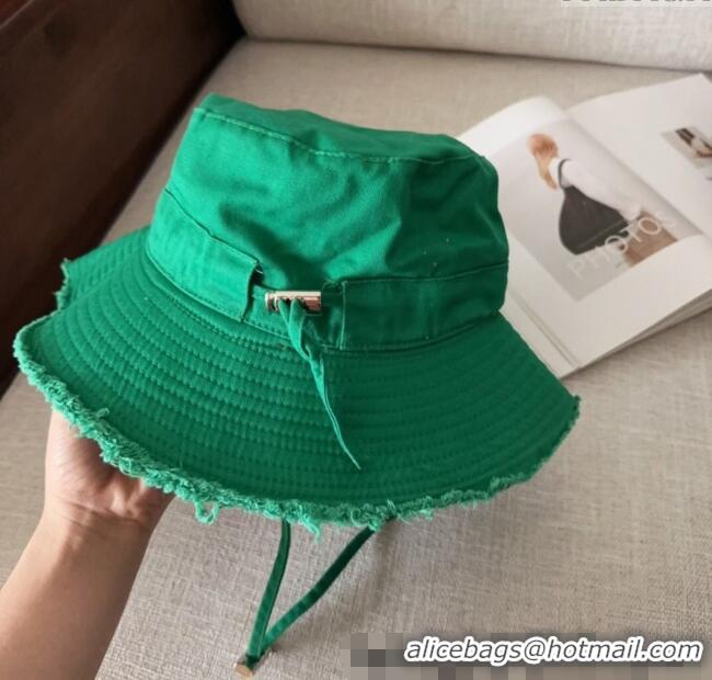 Famous Brand Jacquemus Canvas Bucket Hat with Fringe and Strap J3003 Green 2025