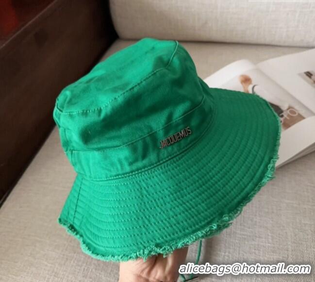 Famous Brand Jacquemus Canvas Bucket Hat with Fringe and Strap J3003 Green 2025