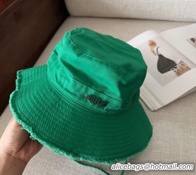 Famous Brand Jacquemus Canvas Bucket Hat with Fringe and Strap J3003 Green 2025