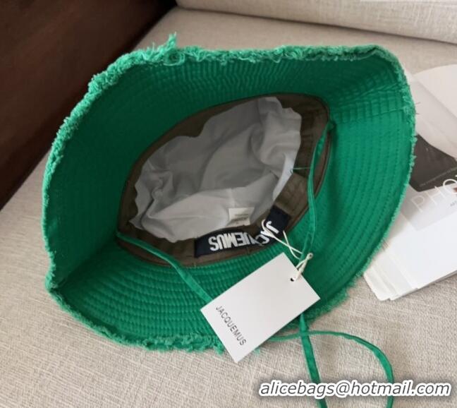 Famous Brand Jacquemus Canvas Bucket Hat with Fringe and Strap J3003 Green 2025