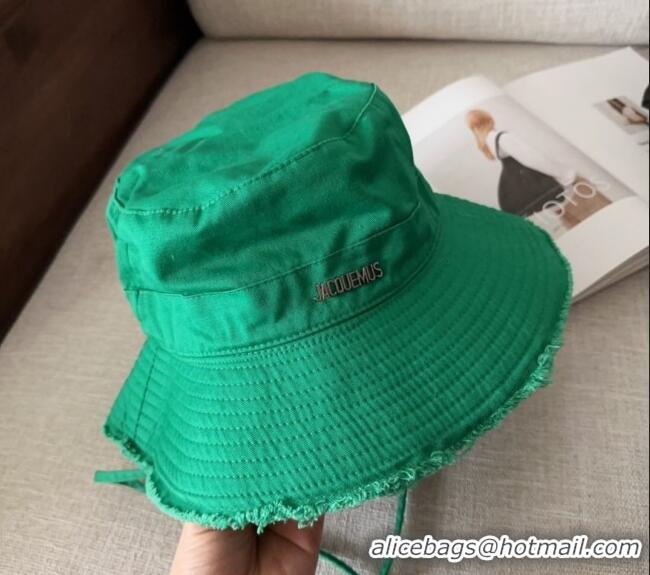 Famous Brand Jacquemus Canvas Bucket Hat with Fringe and Strap J3003 Green 2025