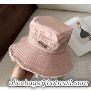 New Design Jacquemus Canvas Bucket Hat with Fringe and Strap J3003 Pale Pink 2025