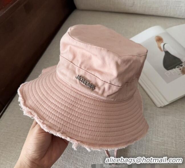 New Design Jacquemus Canvas Bucket Hat with Fringe and Strap J3003 Pale Pink 2025