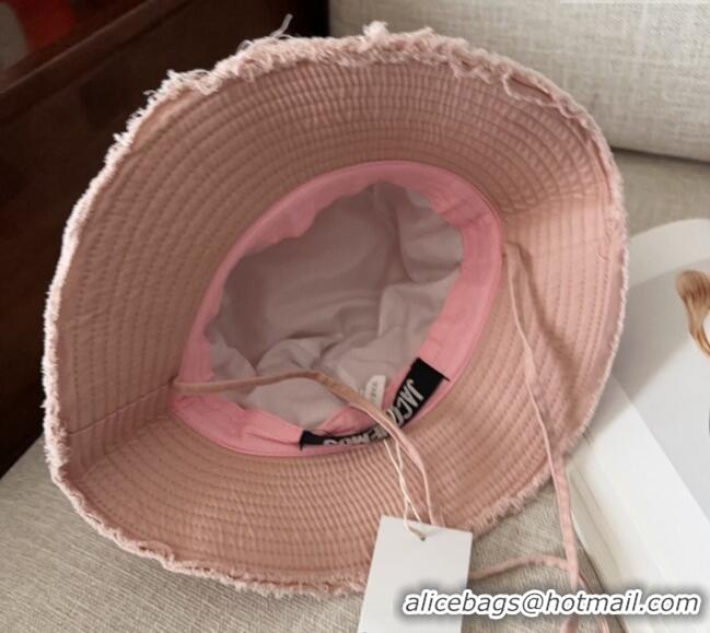 New Design Jacquemus Canvas Bucket Hat with Fringe and Strap J3003 Pale Pink 2025