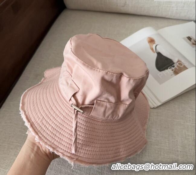 New Design Jacquemus Canvas Bucket Hat with Fringe and Strap J3003 Pale Pink 2025