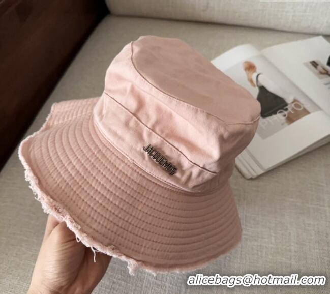 New Design Jacquemus Canvas Bucket Hat with Fringe and Strap J3003 Pale Pink 2025