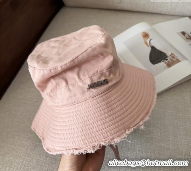 New Design Jacquemus Canvas Bucket Hat with Fringe and Strap J3003 Pale Pink 2025