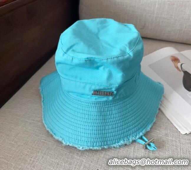 Most Popular Jacquemus Canvas Bucket Hat with Fringe and Strap J3003 Light Blue 2025