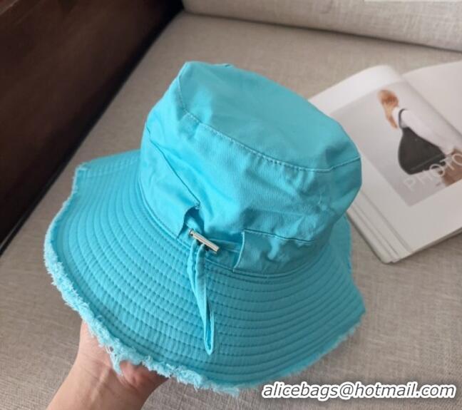 Most Popular Jacquemus Canvas Bucket Hat with Fringe and Strap J3003 Light Blue 2025