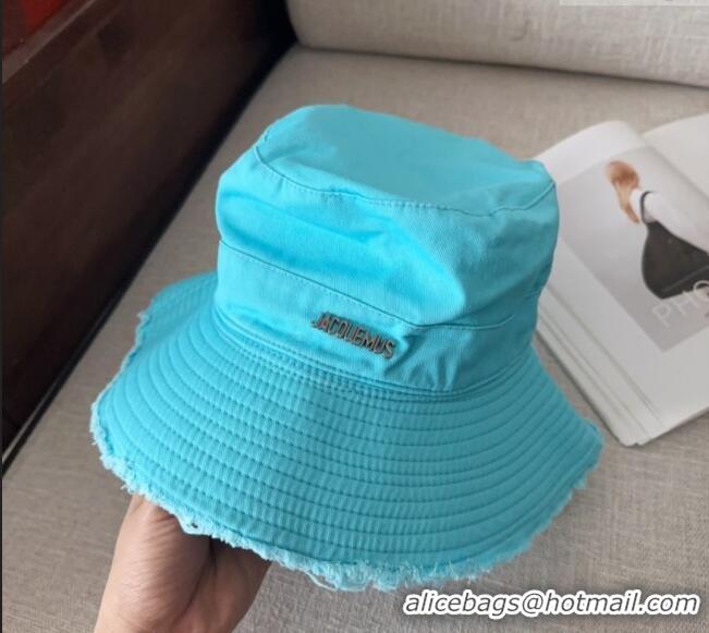 Most Popular Jacquemus Canvas Bucket Hat with Fringe and Strap J3003 Light Blue 2025