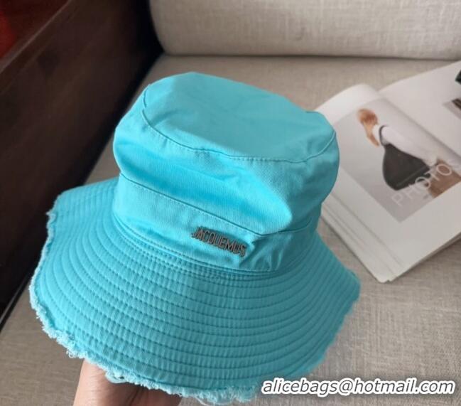 Most Popular Jacquemus Canvas Bucket Hat with Fringe and Strap J3003 Light Blue 2025