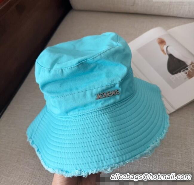 Most Popular Jacquemus Canvas Bucket Hat with Fringe and Strap J3003 Light Blue 2025