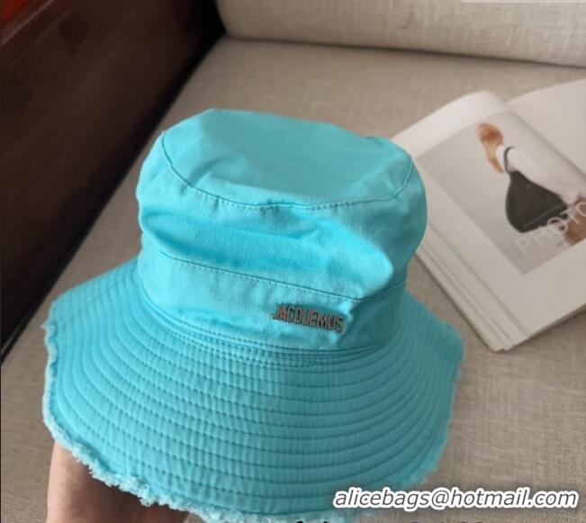 Most Popular Jacquemus Canvas Bucket Hat with Fringe and Strap J3003 Light Blue 2025