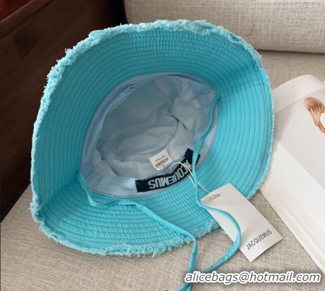 Most Popular Jacquemus Canvas Bucket Hat with Fringe and Strap J3003 Light Blue 2025