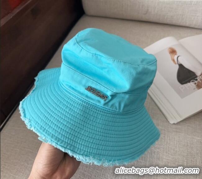 Most Popular Jacquemus Canvas Bucket Hat with Fringe and Strap J3003 Light Blue 2025