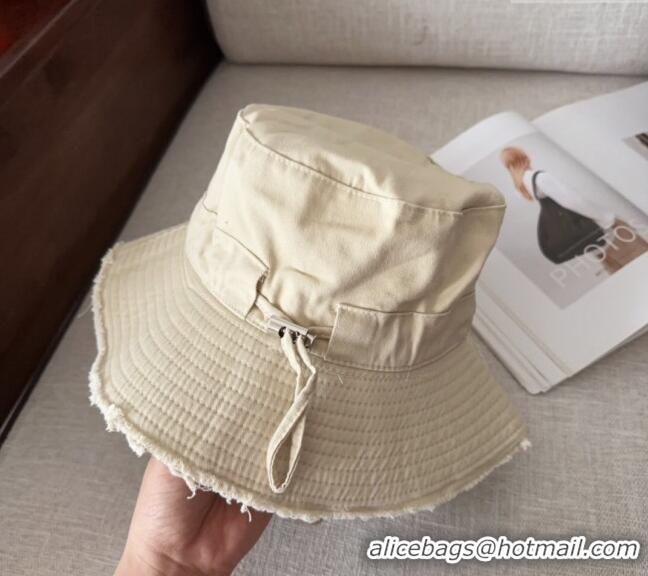 Luxurious Jacquemus Canvas Bucket Hat with Fringe and Strap J3003 Beige 2025
