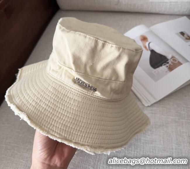 Luxurious Jacquemus Canvas Bucket Hat with Fringe and Strap J3003 Beige 2025