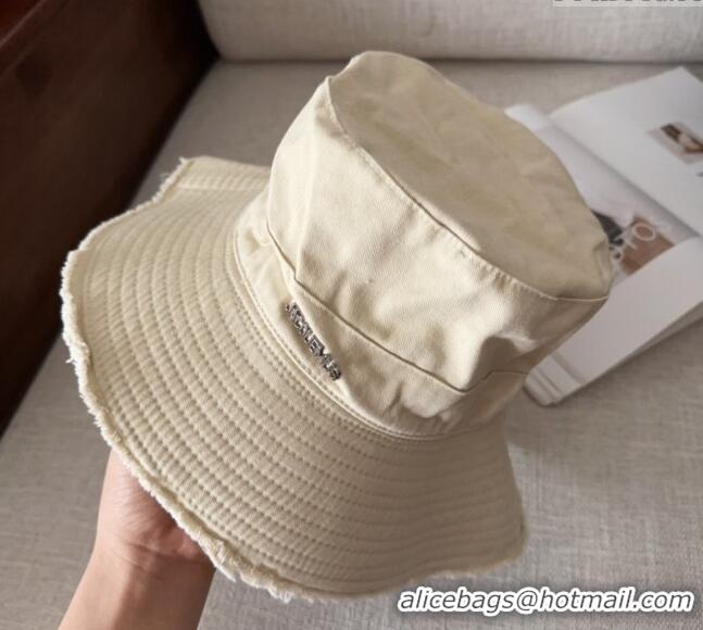 Luxurious Jacquemus Canvas Bucket Hat with Fringe and Strap J3003 Beige 2025