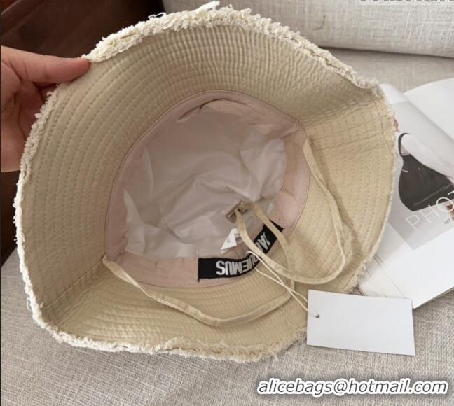 Luxurious Jacquemus Canvas Bucket Hat with Fringe and Strap J3003 Beige 2025
