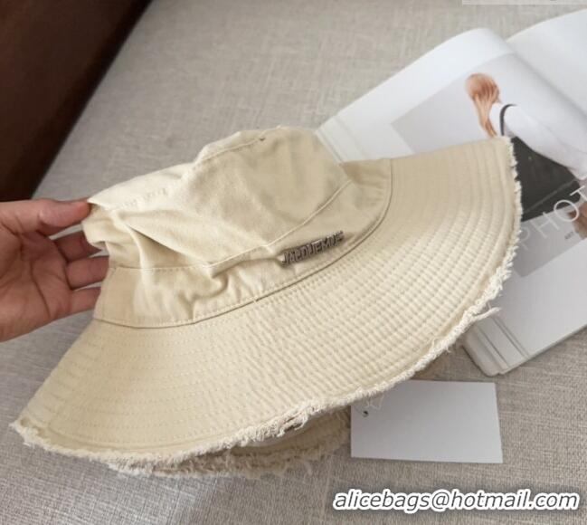 Luxurious Jacquemus Canvas Bucket Hat with Fringe and Strap J3003 Beige 2025
