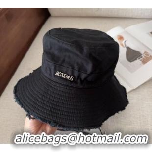 Top Grade Jacquemus Canvas Bucket Hat with Fringe and Strap J3003 Black 2025