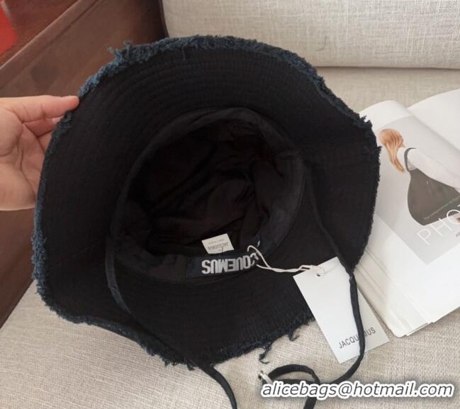 Top Grade Jacquemus Canvas Bucket Hat with Fringe and Strap J3003 Black 2025