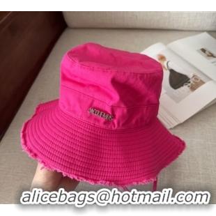 Luxury Cheap Jacquemus Canvas Bucket Hat with Fringe and Strap J3003 Dark Pink 2025