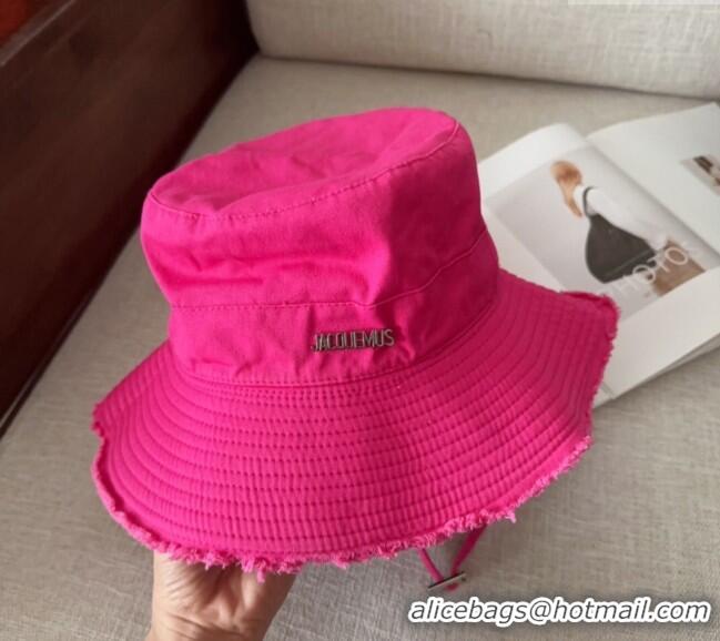 Luxury Cheap Jacquemus Canvas Bucket Hat with Fringe and Strap J3003 Dark Pink 2025