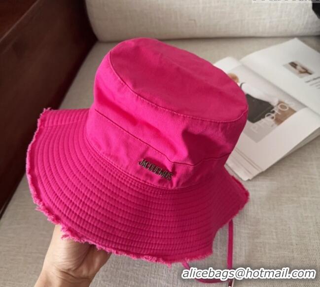 Luxury Cheap Jacquemus Canvas Bucket Hat with Fringe and Strap J3003 Dark Pink 2025