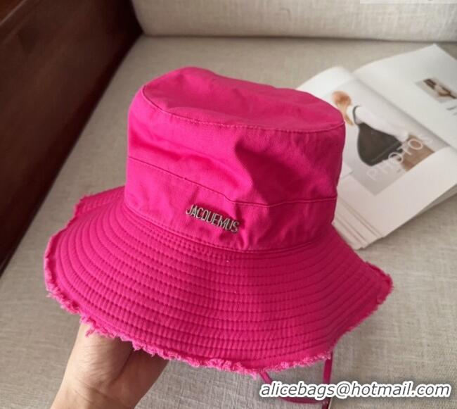 Luxury Cheap Jacquemus Canvas Bucket Hat with Fringe and Strap J3003 Dark Pink 2025