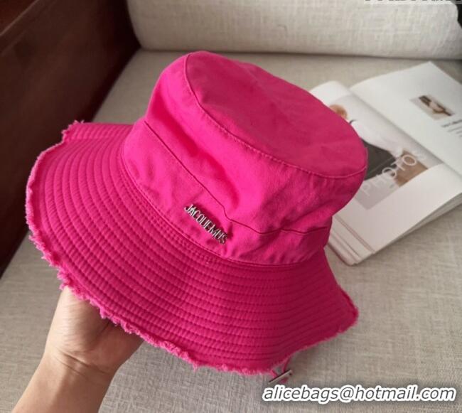 Luxury Cheap Jacquemus Canvas Bucket Hat with Fringe and Strap J3003 Dark Pink 2025