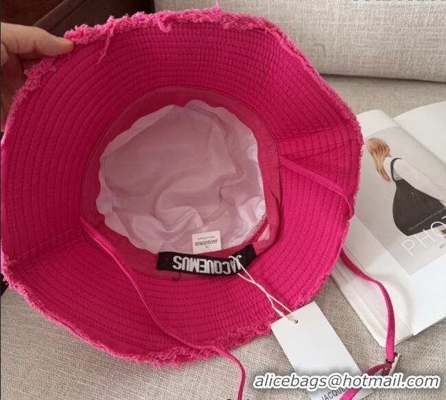 Luxury Cheap Jacquemus Canvas Bucket Hat with Fringe and Strap J3003 Dark Pink 2025