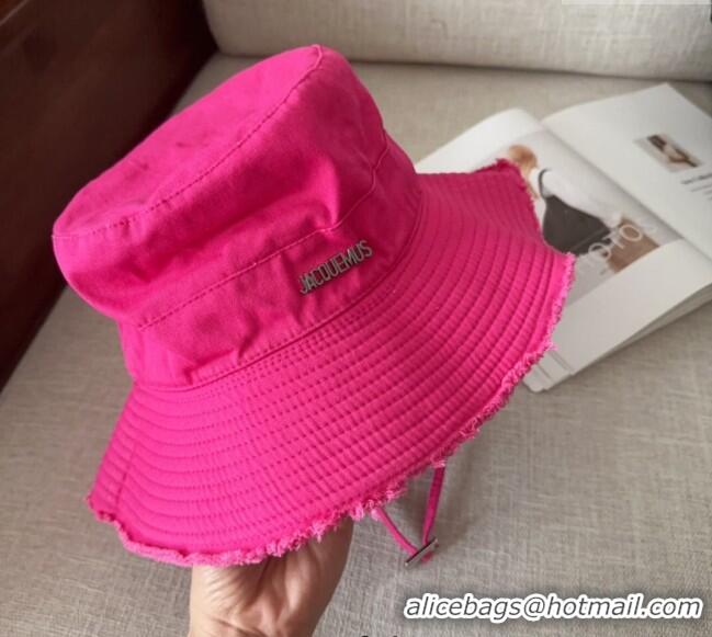 Luxury Cheap Jacquemus Canvas Bucket Hat with Fringe and Strap J3003 Dark Pink 2025