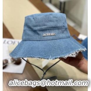 Best Price Jacquemus Denim Bucket Hat with Fringe and Strap J3003 Blue 2025