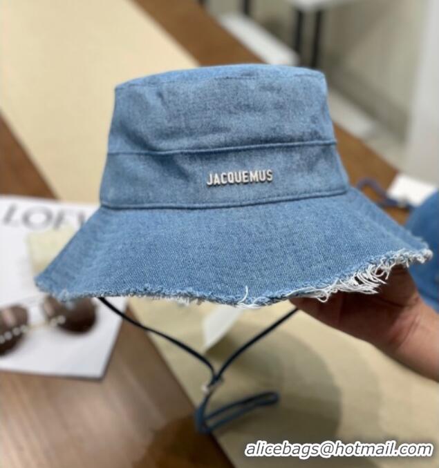 Best Price Jacquemus Denim Bucket Hat with Fringe and Strap J3003 Blue 2025