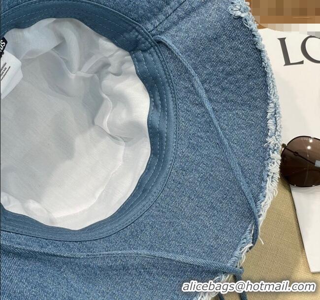 Best Price Jacquemus Denim Bucket Hat with Fringe and Strap J3003 Blue 2025