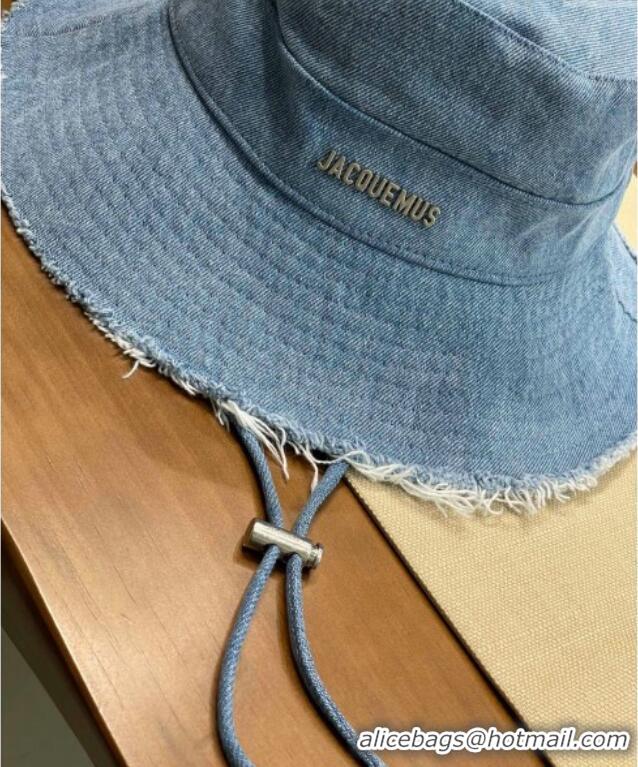 Best Price Jacquemus Denim Bucket Hat with Fringe and Strap J3003 Blue 2025