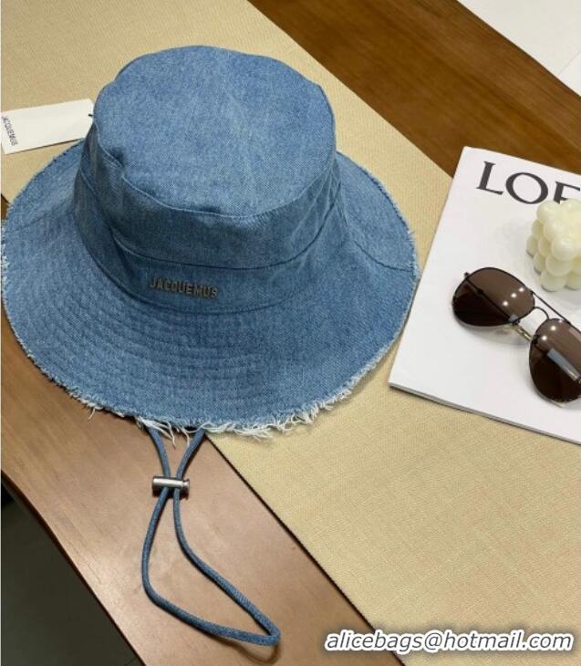 Best Price Jacquemus Denim Bucket Hat with Fringe and Strap J3003 Blue 2025