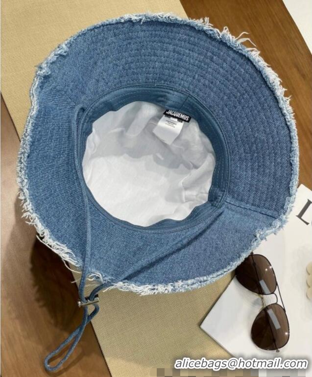 Best Price Jacquemus Denim Bucket Hat with Fringe and Strap J3003 Blue 2025