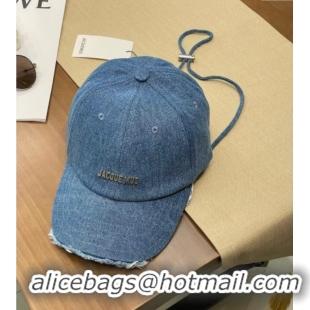 Top Design Jacquemus Denim Baseball Hat with Strap J3004 Blue 2025