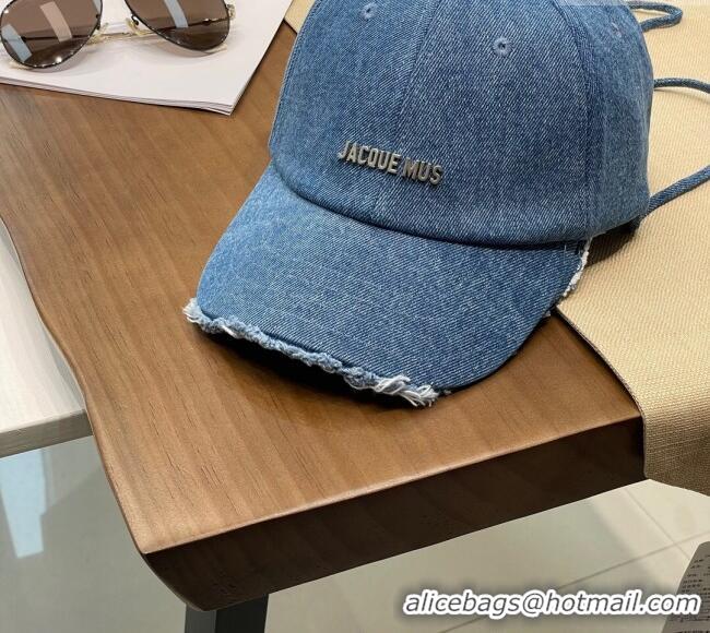 Top Design Jacquemus Denim Baseball Hat with Strap J3004 Blue 2025
