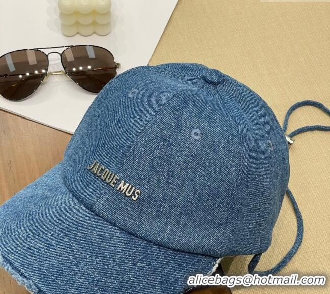 Top Design Jacquemus Denim Baseball Hat with Strap J3004 Blue 2025