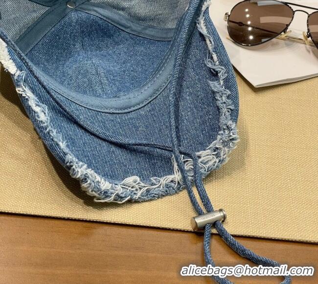 Top Design Jacquemus Denim Baseball Hat with Strap J3004 Blue 2025