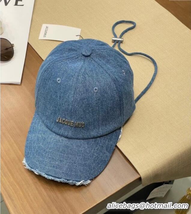 Top Design Jacquemus Denim Baseball Hat with Strap J3004 Blue 2025