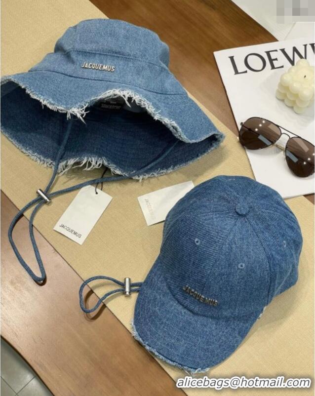 Top Design Jacquemus Denim Baseball Hat with Strap J3004 Blue 2025