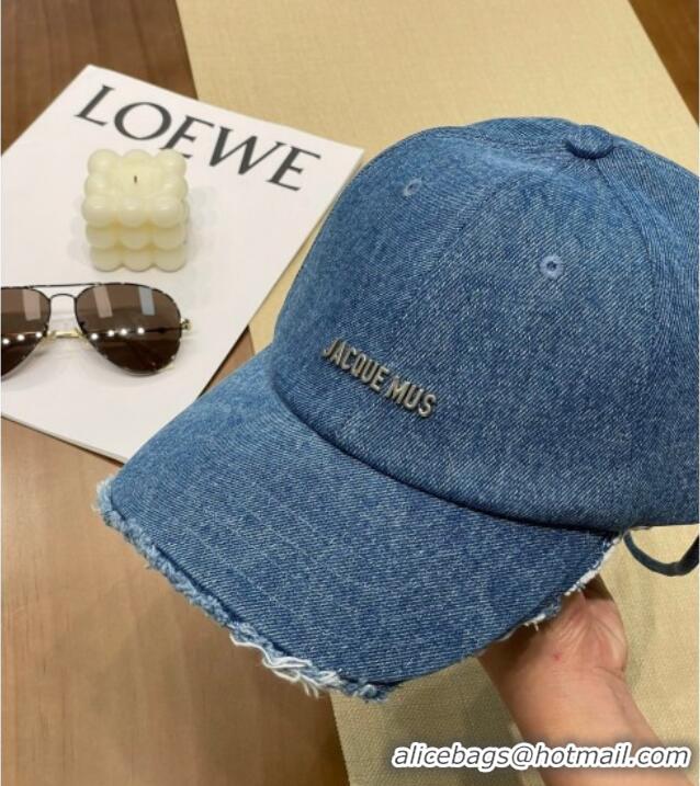 Top Design Jacquemus Denim Baseball Hat with Strap J3004 Blue 2025