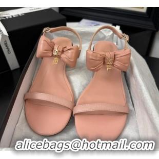 Most Popular Chanel Lambskin Heel Sandals 4cm with Bow Pink2 2025 G46193