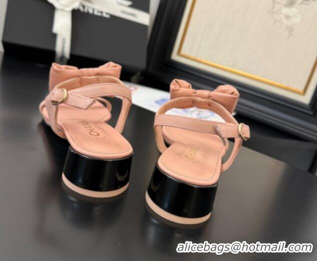 Most Popular Chanel Lambskin Heel Sandals 4cm with Bow Pink2 2025 G46193