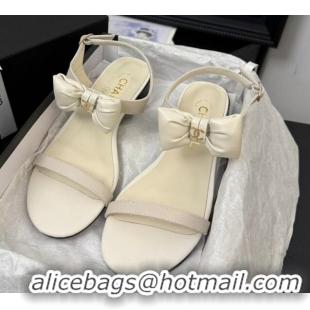 Charming Chanel Lambskin Heel Sandals 4cm with Bow White 2025 G46193